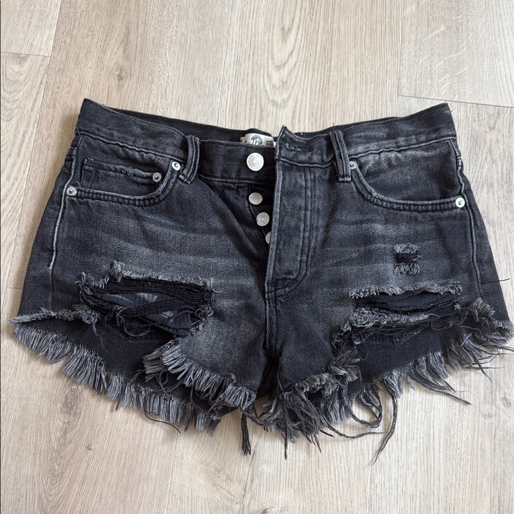 Free People Charcoal Distressed Jean Shorts
